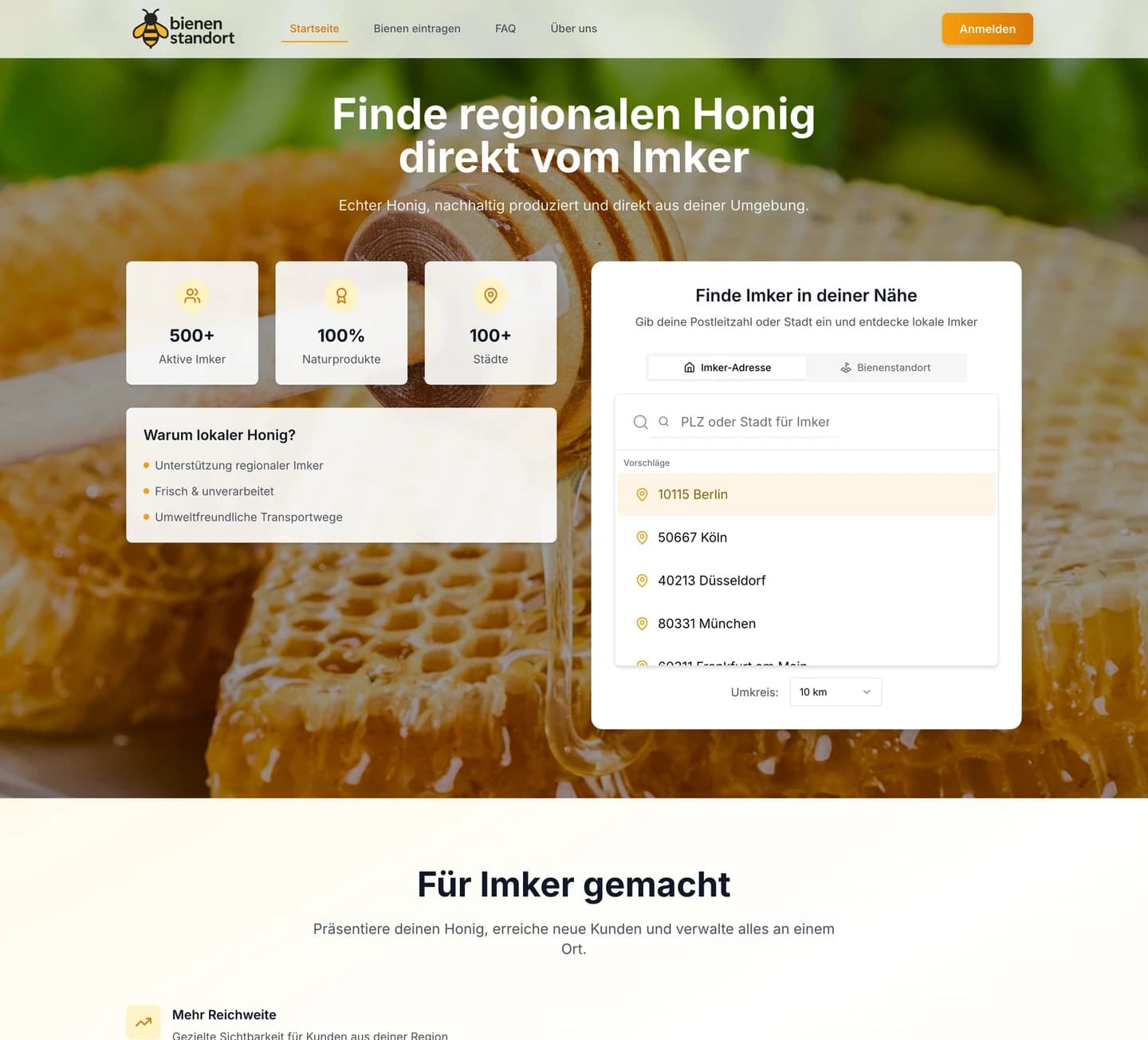Bienenstandort Website, durchgescrollt