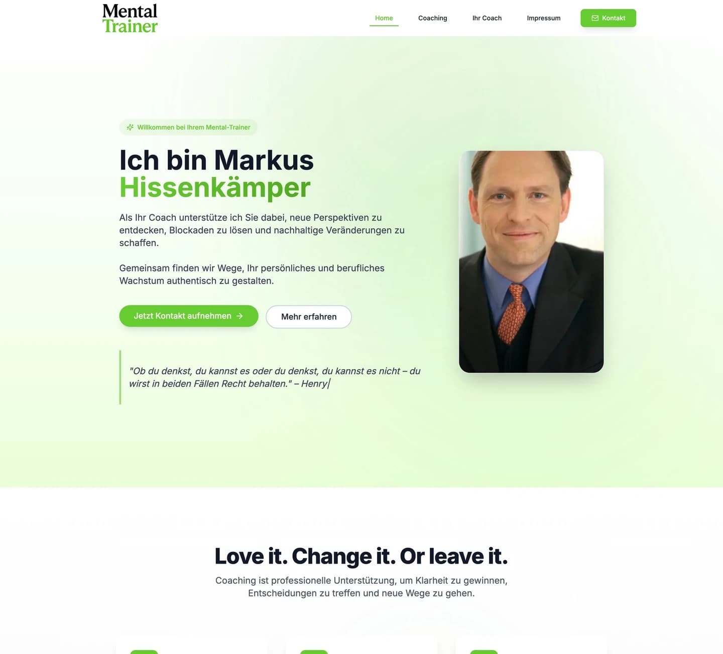 Markus Hissenkämper: Mental Coaching Website, durchgescrollt