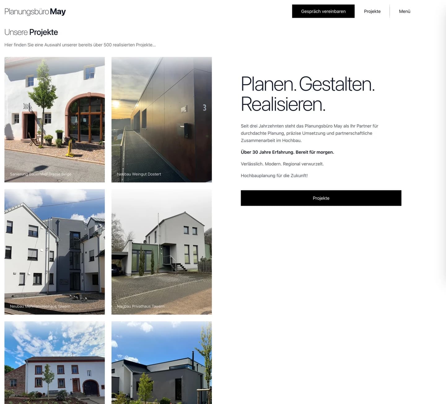 Planungsbüro May Website, durchgescrollt