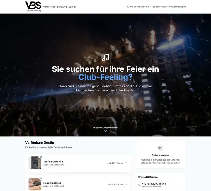 VBS Audiovermietung Website